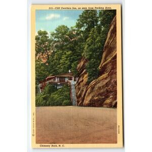 Linen Postcard Cliff Dwellers Inn Chimney Rock North Carolina 1930s